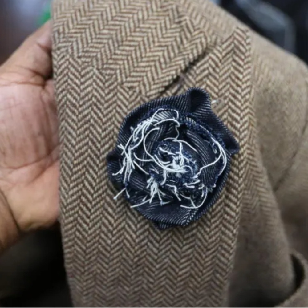Stylish Blue Denim Lapel Flower Pin wedding prom graduation